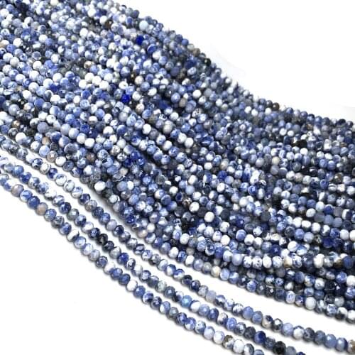Natural Section Blue-veins Stone Beads Charms Round Loose Beads for Making Jewelry Necklace Bracelet Accessories 3x4mm