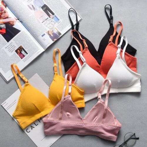 2020 new triangle cup no steel ring bra girl sexy deep V thread cotton Bikini wrapped bra suspender bandeau bra