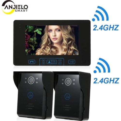 2.4GHz Digital Video Door Phone Video Intercom Security 2 Doors 1 Monitors Home Access Control System Doorbell Built-in Battery