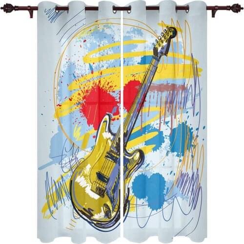Guitar Rock Music Colorful Kids Bedroom Curtains for Living Room Window Curtains Bedroom Kitchen Gazebos Valance Room Divider
