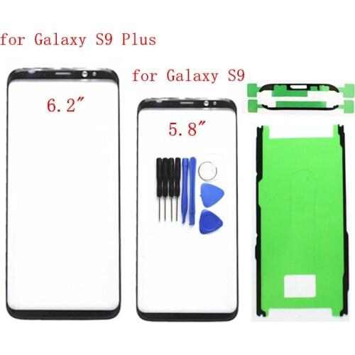 For Samsung Galaxy S9 G960 Touch Screen S9 Plus G965 Front Glass Touch Panel Cover Front Outer Glass Lens Spare Parts + 3M Glue