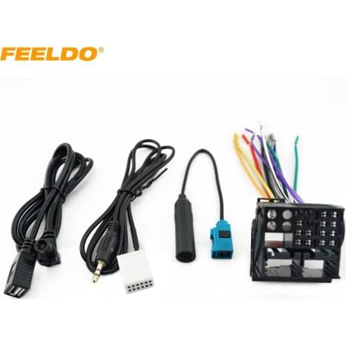 FEELDO Car Stereo Head Unit Wiring Harness With FRAKA Radio Anatenn Jack USB/AUX Cable For Volkswagen Factory OEM Radio CD #3112
