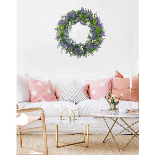 Artificial Door Wreath Hanging Lavender Flower Wreath Garland Indoor Outdoor