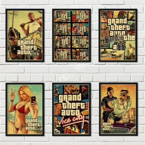 Grand Theft Auto 5 Game Art Retro Poster GTA 5 Mural living Picture gaming room quality Painting posters canvas painting M302