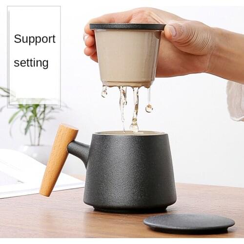 Chinese Ceramic Tea Kettle with Lid Tea Separation Filter Water Cup Wooden Handle Pot Office Cup Gift Cup Ceramic Teapot