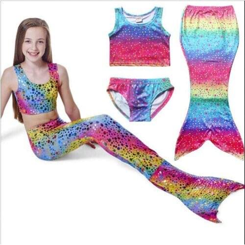 3PCS Toddler Girls Mermaid Tail For Swimming Cosplay Swimsuit Kids Sparkle Mermaid Tails Swimmable Costume Swimwear Sets