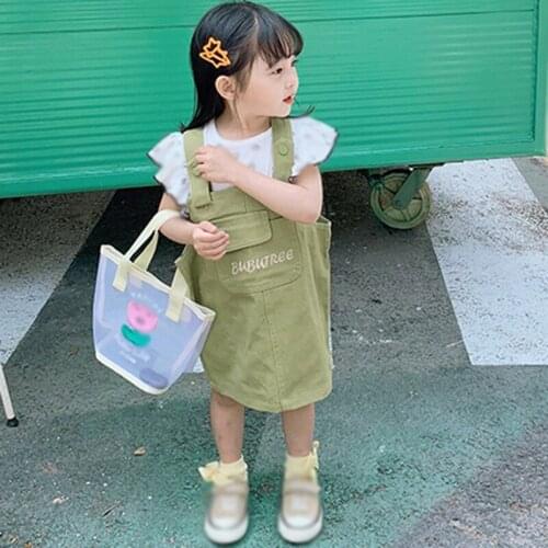 Summer Kid Clothing Big Pocket Suspender Skirt Casual Fashion Korea style Children Girl Cute Overalls Skirt
