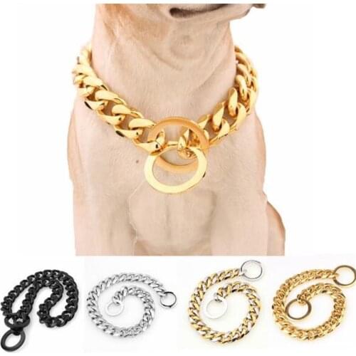 15mm Metal Dogs Training Choke Chain Collars for Large Dogs Pitbull Bulldog Strong Silver Gold Stainless Steel Slip Dog Collar