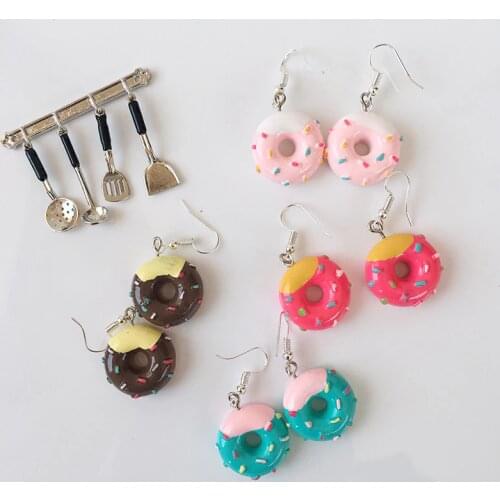 Fashion Cute Colorful Crystal Fresh Cake Donuts Drop Earrings For Women Kids Children Girl Lovely Cartoon Handmade Resin Jewelry