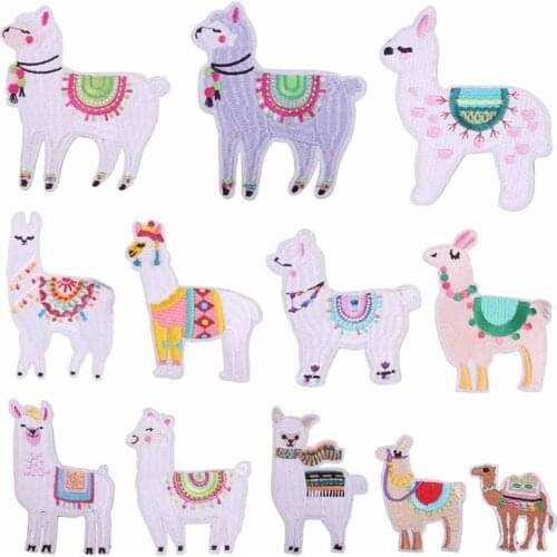 Cartoon Alpaca Embroidery Cloth Stickers Desert camel Iron on Patch Thermo Adhesive Badges Girls Bags Clothes Appliques Patches
