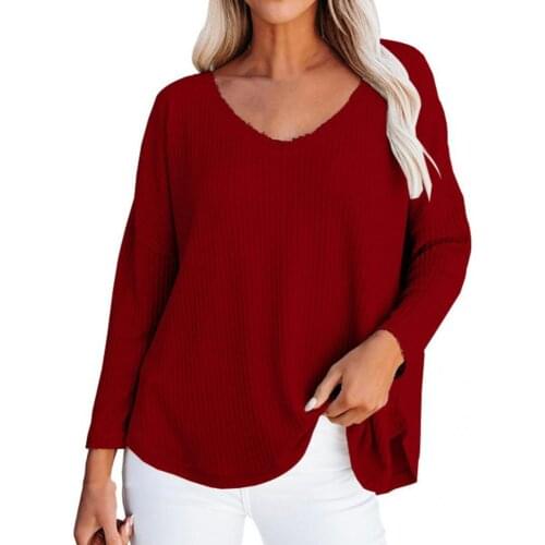 Soft Casual V Neck Knitted Women Blouse Elastic Lady Blouse Knitted for Work