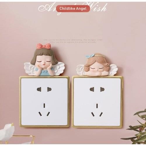 2021 Angel 3D Cartoon Solid Resin Wall Paste For Creative Home Wall Decoration Frameless Switch Paste Wall Switch Board Decora