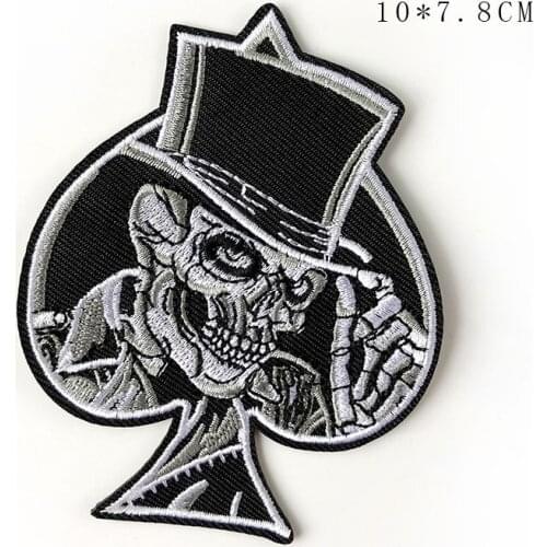 New Dark Punk Embroidered Patches Black Bullet Middle Finger skull Skeleton Badges for Colothes Iron On Pokers King Appliques