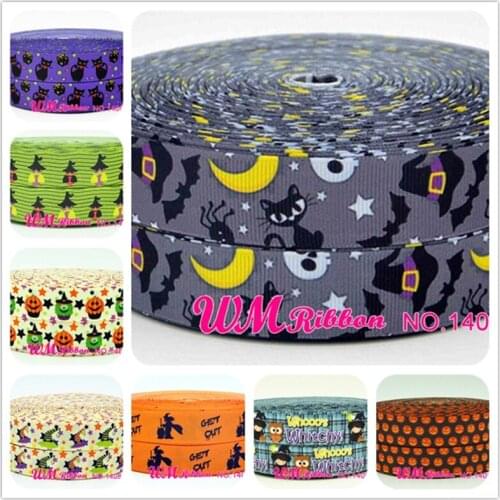 Q&N ribbon 7/8inch 22mm halloween bat printed grosgrain ribbon webbing 50yards/roll for sport hair tie hair bow headband