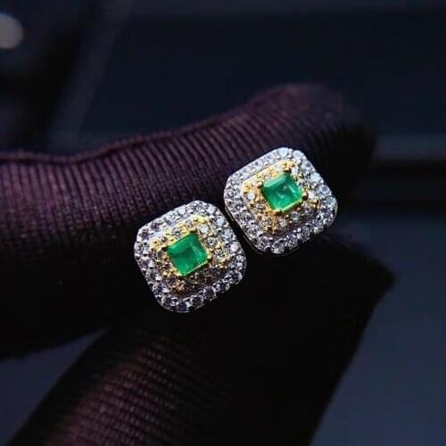 CoLife Jewelry 100% Natural Emerald Stud Earrings for Daily Wear 2mm Emerald Silver Earrings 925 Silver Emerald Jewelry