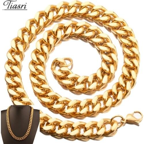 Tiasri 15mm Aesthetic Gothic Cuban Link Chain On The Neck Mens Necklace Bracelet Gold Color Stainless Steel Jewelry Wholesale