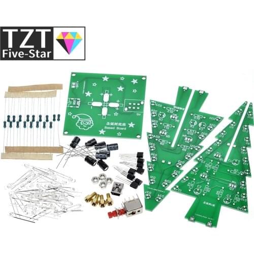 TZT Three-Dimensional 3D Christmas Tree LED DIY Kit Red/Green/Yellow LED Flash Circuit Kit Electronic Fun Suite