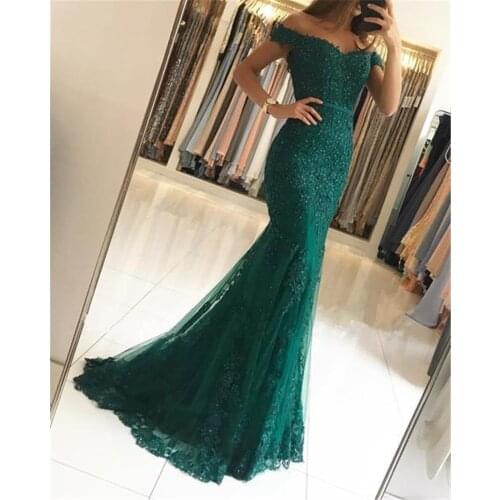 Off Shoulder Lace Appliques Mermaid Prom Evening Party Gowns 2020 Modest Slim Evening Dress Custom Made