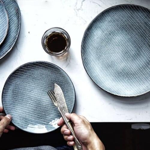 KINGLANG Japanese Plates Ceramic Dinner Dish Meat Plate Western Breakfast Tray Plates Dish