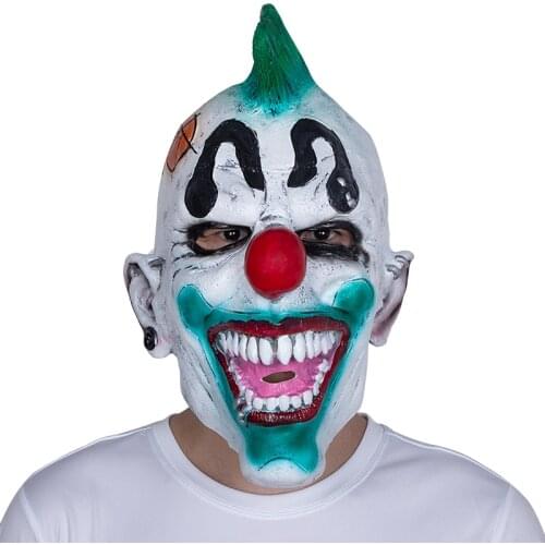 Green Punk Clown Latex Mask Halloween Fancy Dress Party Props Clown Cosplay Costume Headgear