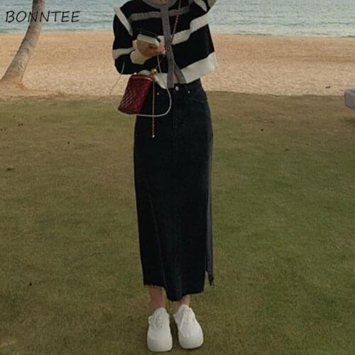 Skirts Women Tassel Denim Mid-Calf Empire Side Slit Streetwear Leisure High Quality Holiday Beach Style Elegant Summer 2021 New