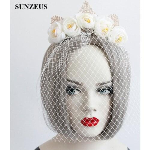 Vintage Lace Bridal Hats with Face Veil Flowers Headband Wedding Accessories Womens Party Has Hair Accessories SH28