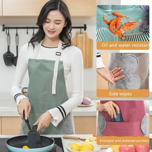 Home cooking kitchen super thick apron side rag waterproof and oil-proof adjustable buckle can wipe hands cooking apron women