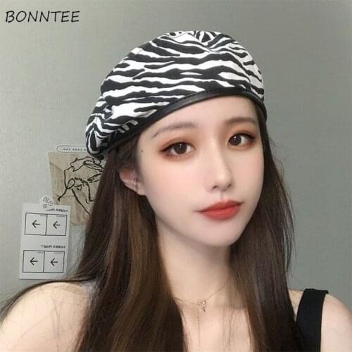 Women Berets Zabra-striped Trendy Popular Summer Breathable Flat Caps Femme Hot Modern Girls Charm Ulzzang Street Casual Ins New