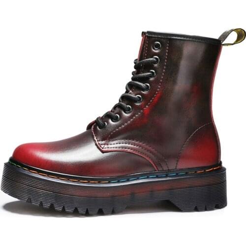 Discoloration Leather women boot Punk Platform Motorcycle Boot Women Lace up Chunky Heel Boot Women Buckle Designer Shoes Women