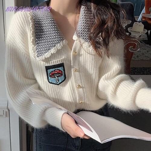 Contrast Color Sweater Women Elegant V-Neck Long Sleeve Single Breasted Sweaters Korean Knitting Cardigan Fashion New Tops