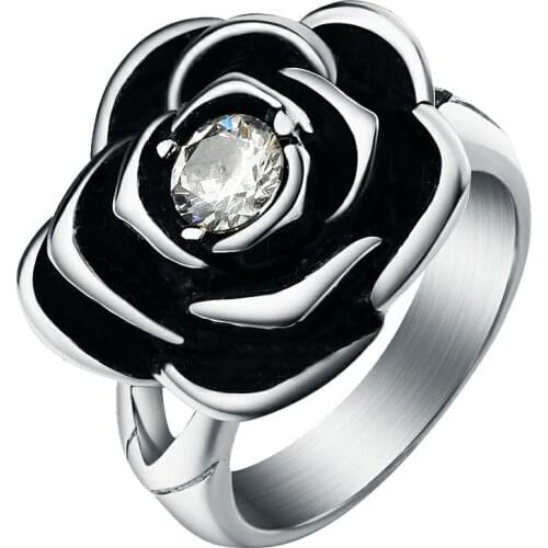 Valily Women Rose Flower Ring Red CZ Stone Ring For Men Stainless Steel fashion Love Wedding Rings anillos para las mujer