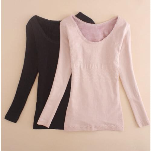 Women 2021 Autumn Winter Plus Velvet Thick Warm Thermal Underwear Tops Female Long Sleeve Slim Bottoming Thermal Clothing A365