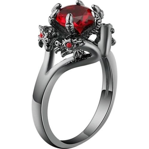 Jingyang Rings For Women Men Europe Style Punk Black Vintage Jewels Gold Color Zircon Thumb Ring set Dragon Mode