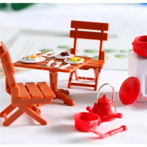 1:12 Scale Miniature Dollhouse Chair and Desk Set with Food for Doll Pretend Play Kids Kitchen Toy