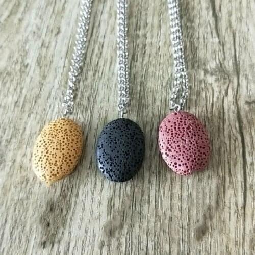 10 Colorful Oval Lava Stone Essential Oil Diffuser Necklace Aromatherapy Jewelry Rock Stone Necklace