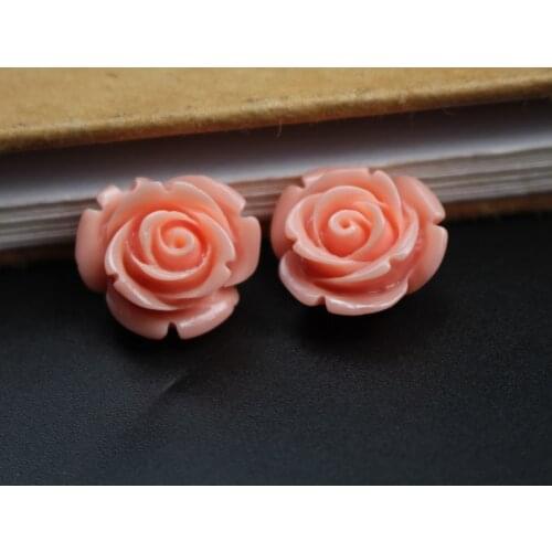 10Pcs Light Coral color 12mm 15mm Artificial Coral Rose flower Beads for Jewelry making DIY Accessories Grossy Through hole