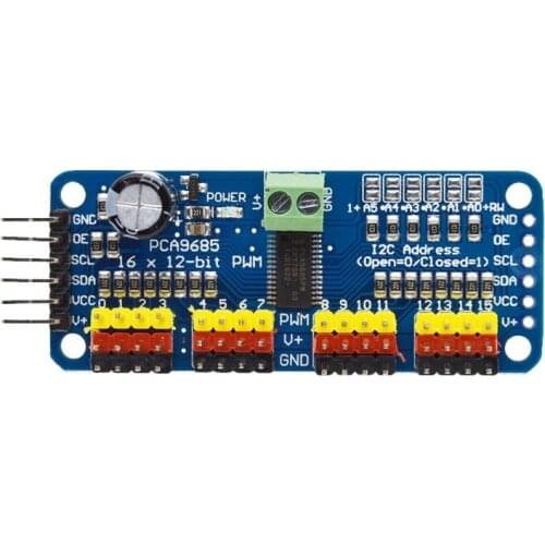 16-Channel 12-bit PWM/Servo Driver - I2C interface - PCA9685 for Arduino Raspberry Pi DIY Servo Shield Module