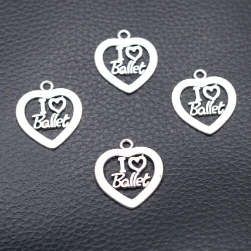 30pcs Silver Plated I Love Ballet Tags Pendants Hip Hop Keychain Bracelet Metal Accessories DIY Charms Jewelry Crafts Findings