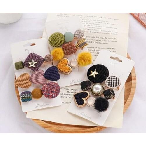 50set/lot 3pcs/set DIY Simple Multi Corduroy DIAMOND Hair Clips Suits Hearts Girl Hairpins Hair Styling Tools Accessories HA1689