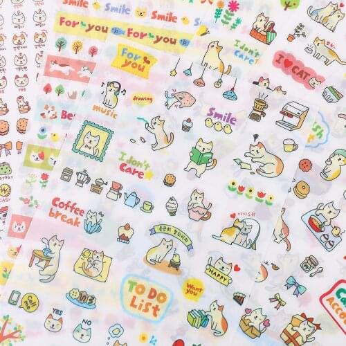 6pcs/set Kawaii cartoon cat sticker diy hand account decoration diary material cup stickers kids toys