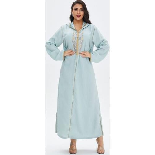 Arabic Dresses for Women Fall 2020 Golden Ribbon Patchwork V Neck Long Sleeve Maxi Dress Muslim Turkish Clothing Satin
