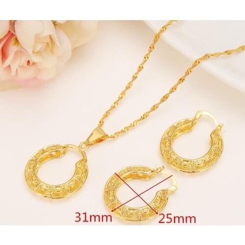 Bangrui Ethiopian Gold Color set Jewelry Pendant Chain Earrings African Bride Wedding Flower Bijoux