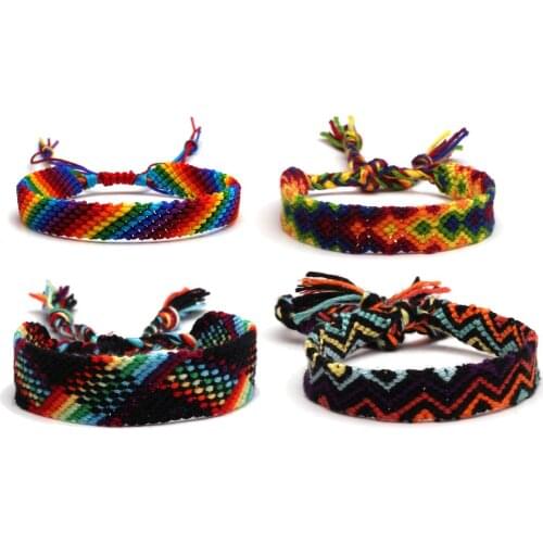 MIQIAO Embroidery Weaven Boho Rainbow Retro Friendship Bangle Wrist Band Chains Bracelet for Women Couple Friend Fashion Jewelry