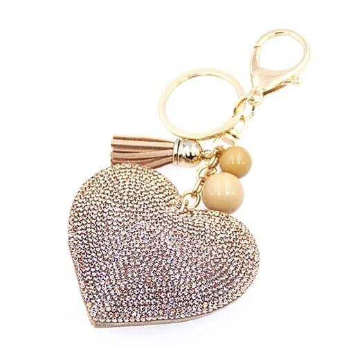 Romantic Dazzling Rhinestone Love Heart Charm Pendant Fringe Keychain Keyring Tassel Keychain Bag Pendant Keychain Car Keychain