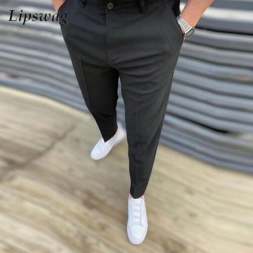 Casual Business Men Solid Pants Spring Autumn Fashion Slim Fit Long Trouser For Mens Mid Waist Buttoned Design Pants Streetwear