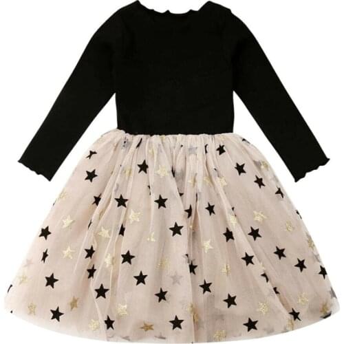 Girls Autumn Winter Knitted Dresses Cute Infant Baby Girl Long Sleeve Black Patchwork Tutu Ball Gown Dress 2-7Y