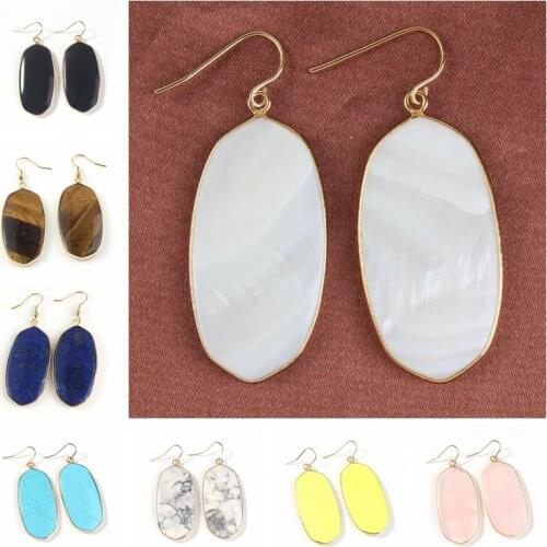 Elegant Gold Color Dangle Hook Earrings Designer Earrings for Women Luxury Quartz Stone Earrings for Female Wedding Accessaries