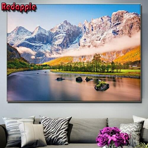 Full square round diamond painting snowmountion lake 5d cross stitch diamond embroidery mosaic diamond art natural view decor