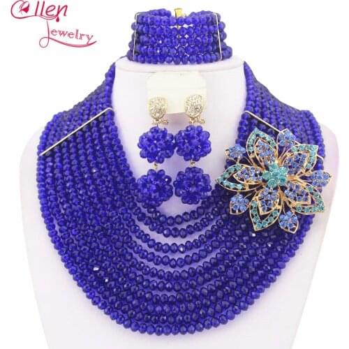 Royal blue African Nigerian Wedding bridal beads Jewelry Set African style Crystal beaded necklace women Jewelry set W12107