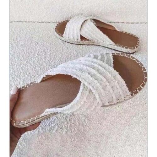 Summer Women Slippers Flat Open-Toe Casual Shoes Ladies denim cross fisherman shoes 2021 TGHDOF 35-43